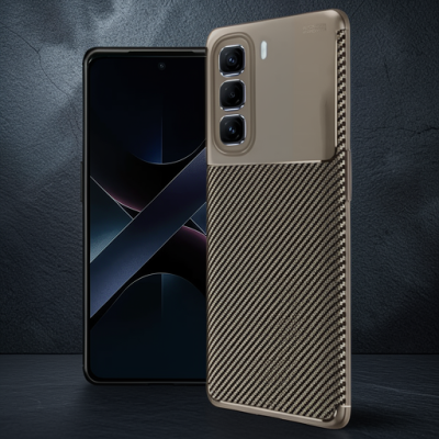 İnfinix Hot 50 4g Kılıf Auto Focus Karbon Kapak - Kahverengi