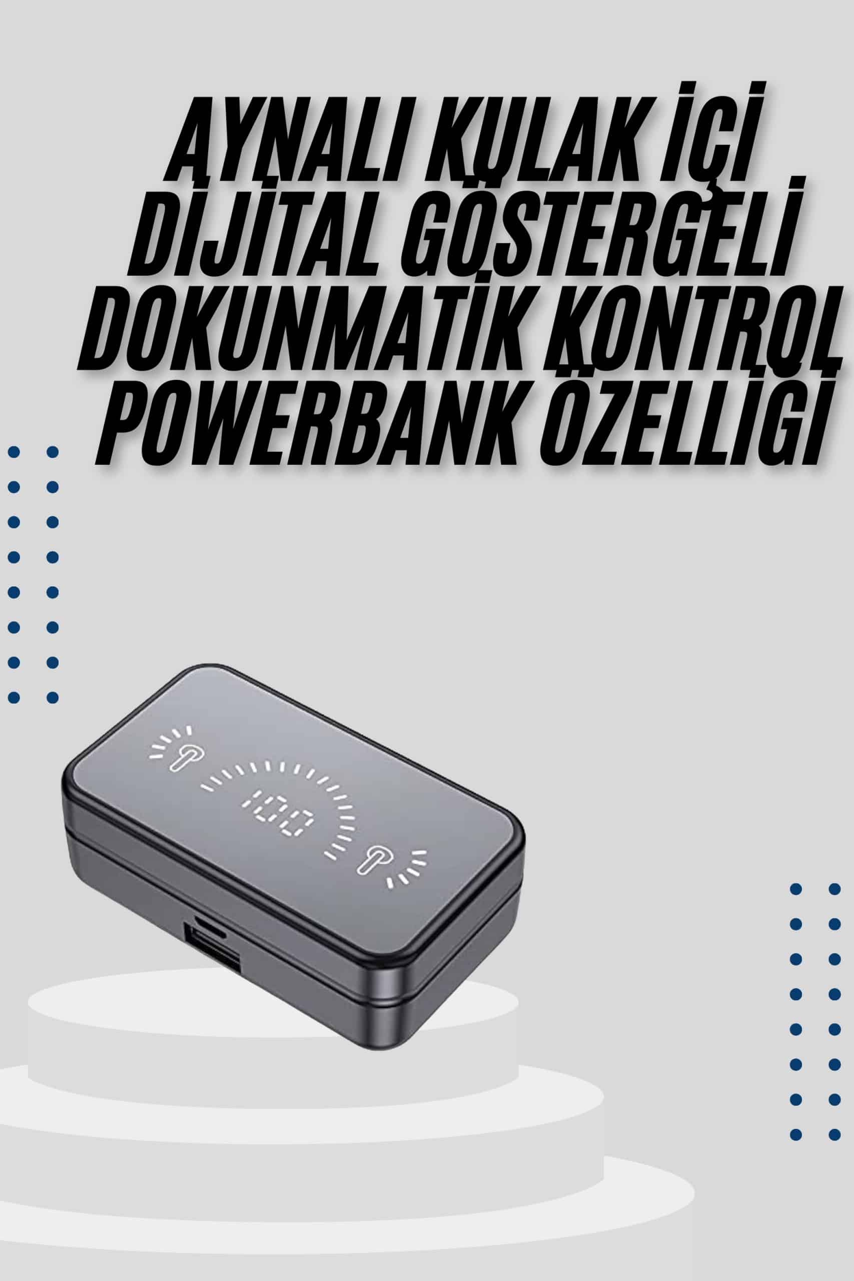 Yeni Nesil Kablosuz Kulaklık Aynalı Powerbank Özellikli Bluetooth Bağlantılı Dijital Göstergeli