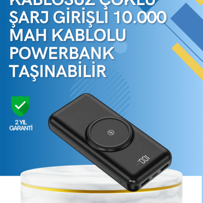 iPhone ve Android Uyumlu 10000mAh Powerbank – Hem Kablolu Hem Kablosuz