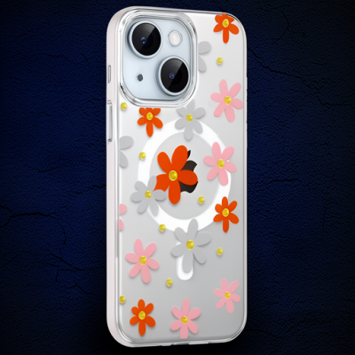 Joko Apple İphone 14 Floral Magsafe Kapak - Turuncu