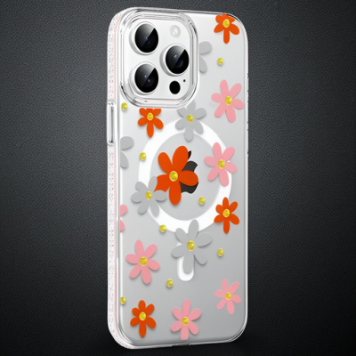 Joko Apple İphone 14 Pro Max Floral Magsafe Kapak - Turuncu