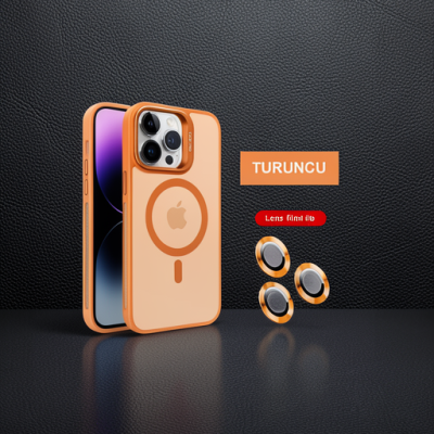 Joko Apple İphone 14 Pro Max Kılıf Flet Lens Magsafe Kapak - Turuncu