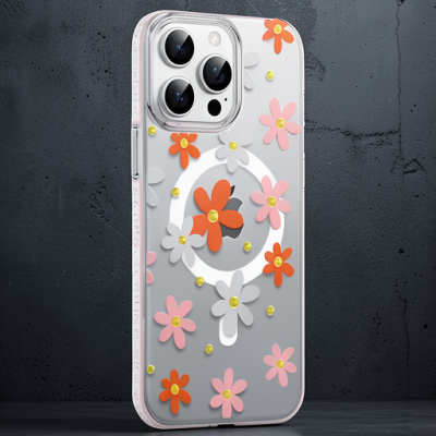 Joko Apple İphone 15 Pro Floral Magsafe Kapak - Turuncu