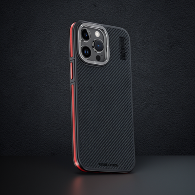 Joko Apple İphone 15 Pro Kılıf Aramid 600d Kevlar Karbon Fiber Magsafe Kapak - Kırmızı