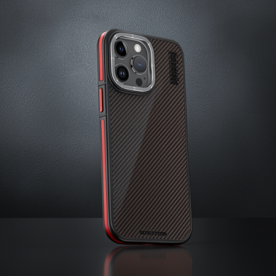 Joko Apple İphone 15 Pro Max Kılıf Aramid 600d Kevlar Karbon Fiber Magsafe Kapak - Kırmızı