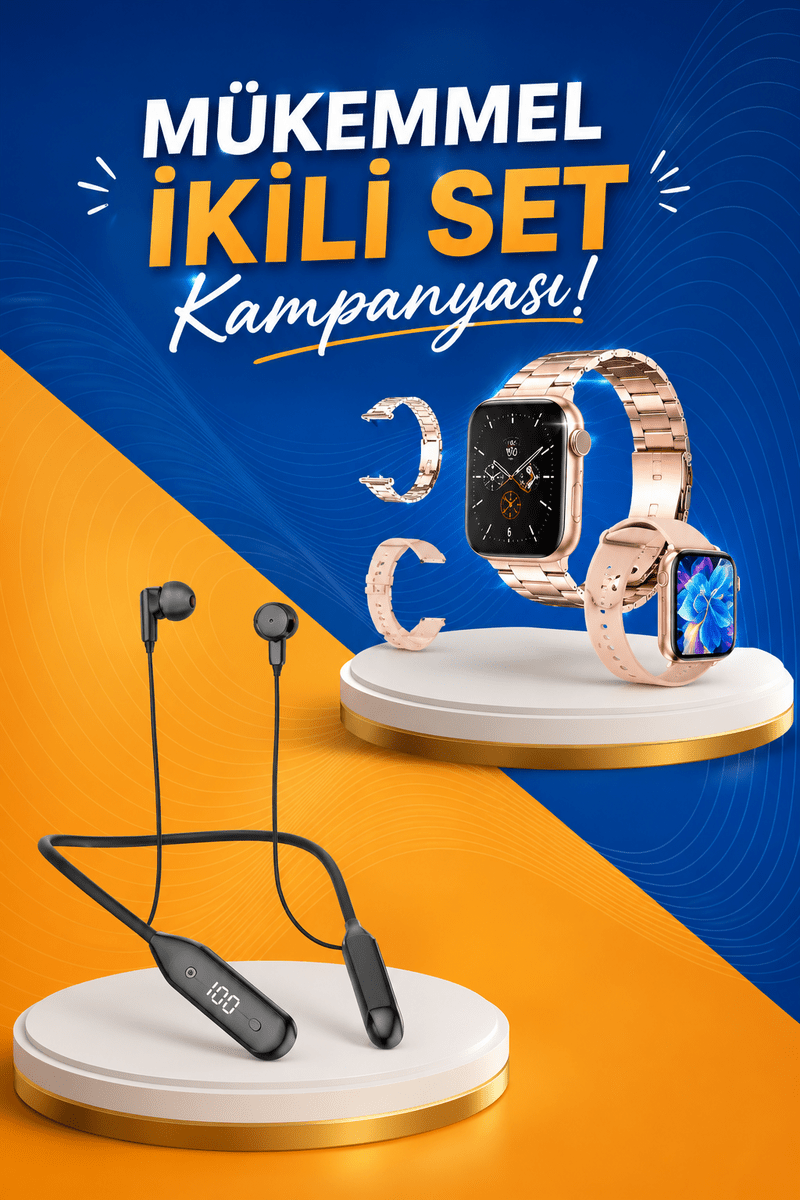 Kablolu Bluetooth Kulaklık ve Kadınlara Özel Bileklik Hediyeli Yeni Nesil Akıllı Saat 3 Kordonlu