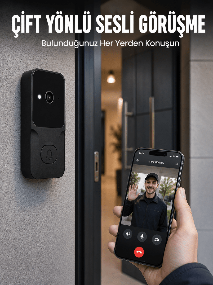 Wi-Fi Bağlantılı Akıllı Kapı Zili Telefon Kontrollü HD Güvenlik Sistemi
