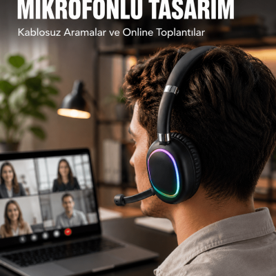 Kablosuz Bluetooth 5.0 Kulaklık RGB Işıklı Tasarım