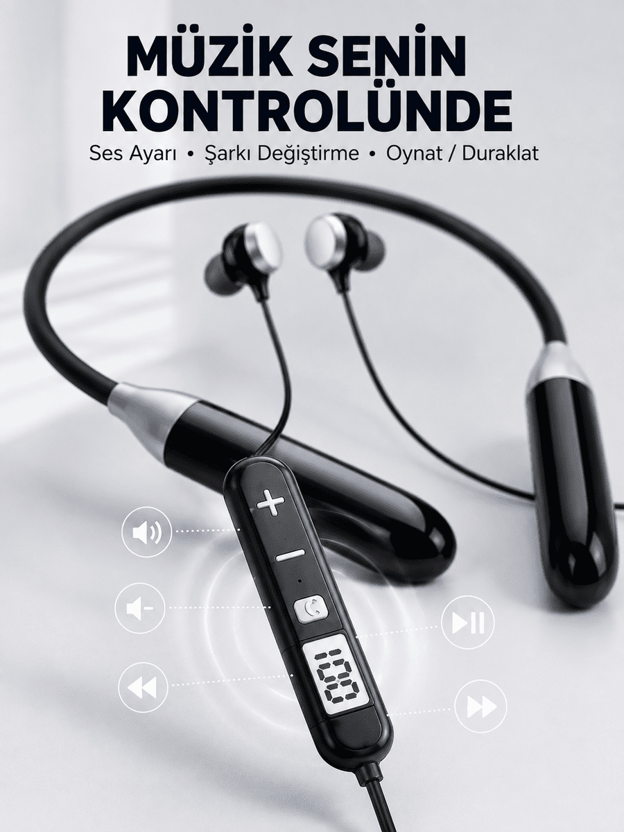 Kablosuz Bluetooth Boyun Kulaklığı Mikrofonlu Müzik Dinleme Çağrı Cevaplama Ses Kontrollü Kulak İçi Kulaklık