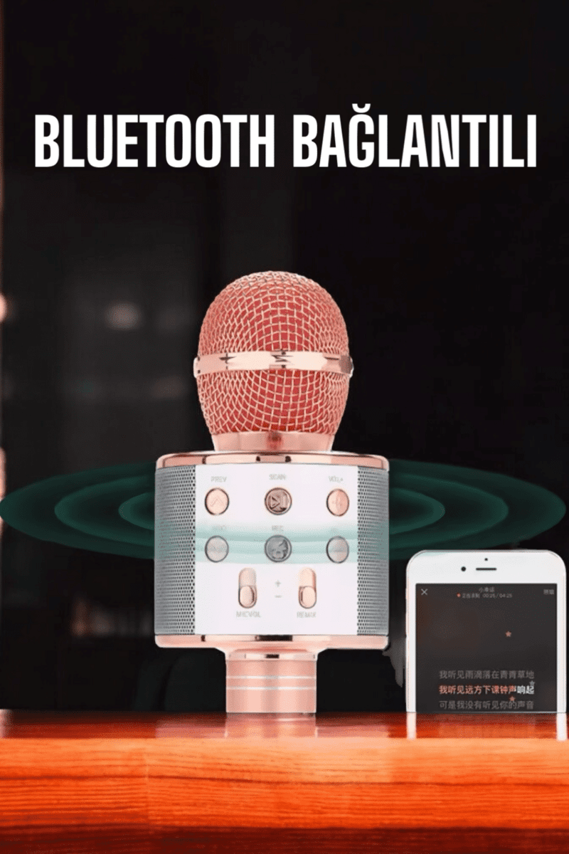 Kablosuz Bluetooth Karaoke Mikrofon USB ve AUX Girişli, Yüksek Ses Kalitesi