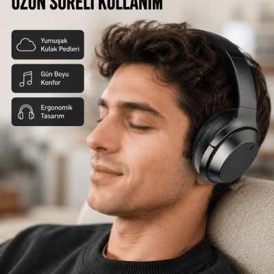 Kablosuz Bluetooth Kulaklık 5.0 18 Saat Kullanım Dinamik Sürücü Siyah Yeni Nesil