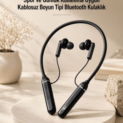 Kablosuz Boyun Tipi Bluetooth Kulaklık Mikrofonlu Spor ve Günlük Kullanıma Uygun