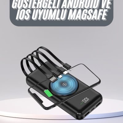 Kablosuz Çoklu Şarj Girişli 10.000 Mah Kablolu Powerbank Taşınabilir
