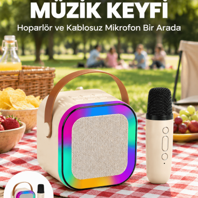 Kablosuz Karaoke Mikrofon Hoparlör Seti Güçlü Ses Çıkışı Yeni Nesil