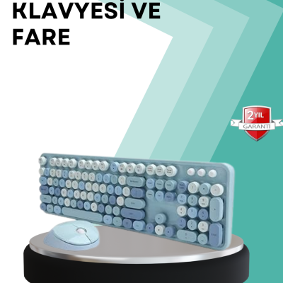 Kablosuz Klavye ve Mouse Seti – Sessiz Tuş, Retro Tasarım