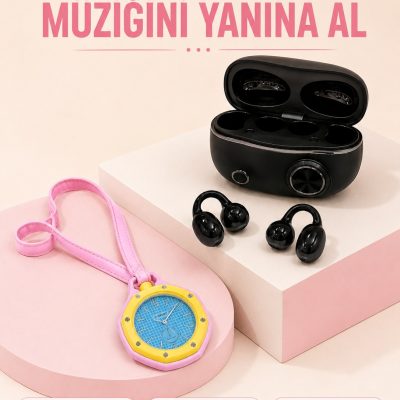 Kablosuz Kulaklık Seti ve Pembe Askılı Analog Charm Saat Günlük Kullanım Kampanyası