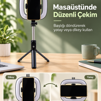 Kablosuz Kumandalı RGB Halka Işık Tripod Standı ve Manyetik Telefon Tutucu