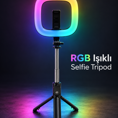Bluetooth Kumandalı Telefon Tripodu RGB Halka Işık ve Manyetik Tutucu