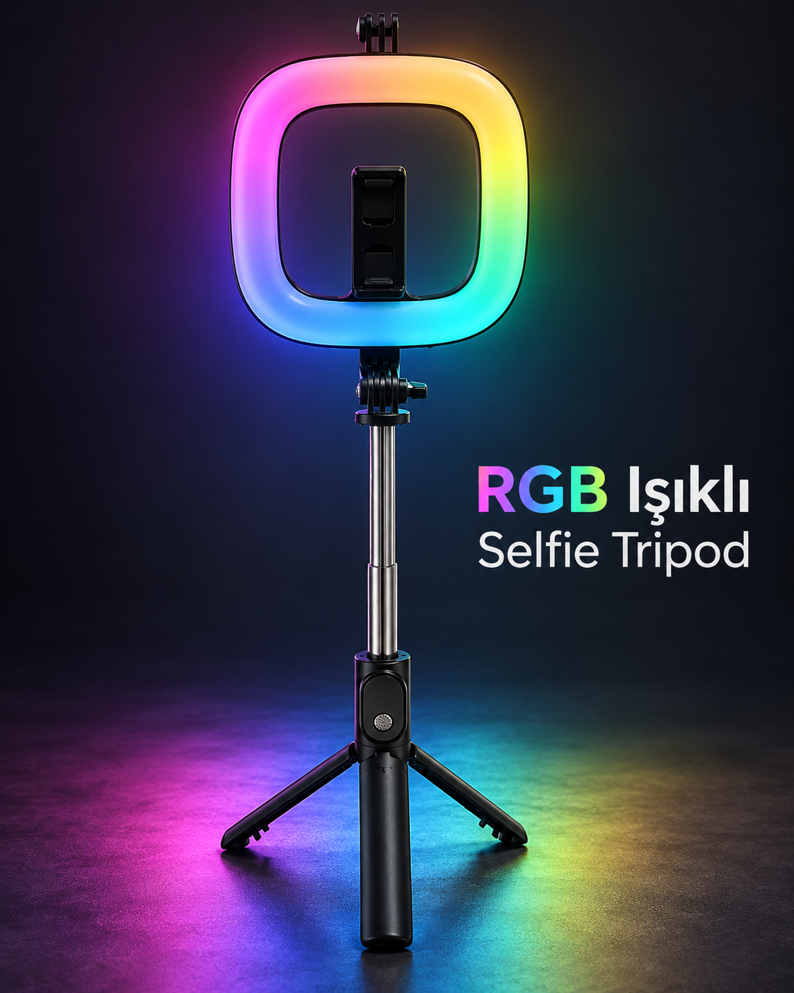 Bluetooth Kumandalı Telefon Tripodu RGB Halka Işık ve Manyetik Tutucu
