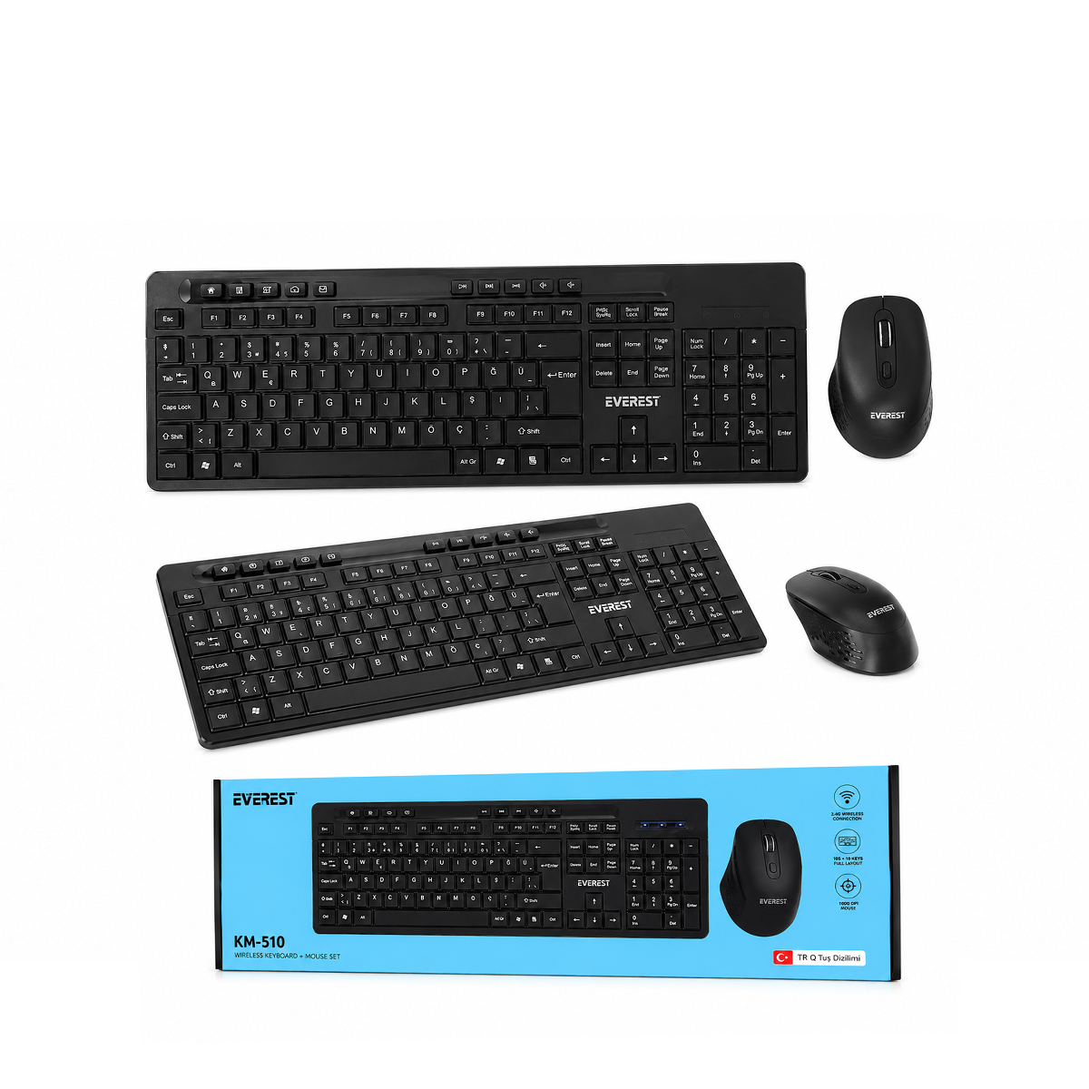 Kablosuz Multimedya Klavye ve Mouse Seti (Q Klavye) - Siyah