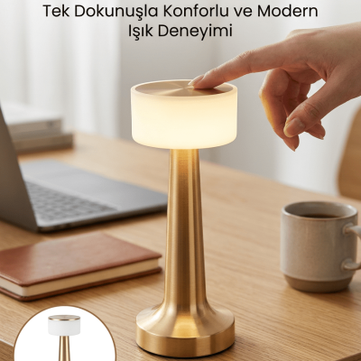 Kablosuz Renkli Masa ve Gece Lambası Altın Rengi Dokunmatik Led Lamba Yeni Nesil