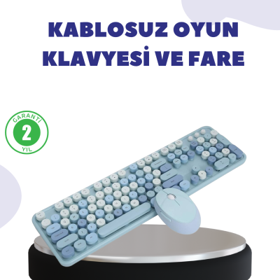Kablosuz Retro Klavye ve Mouse Seti – 104 Tuşlu, Sessiz Yazım