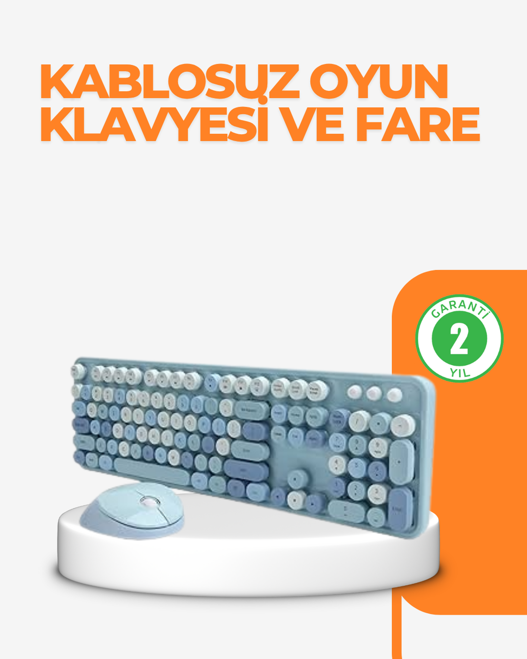 Kablosuz Retro Klavye ve Mouse Seti – 104 Tuşlu Sevimli Tasarım