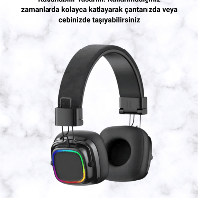 Kablosuz RGB Işıklı Katlanabilir Bluetooth Kulak Üstü Kulaklık