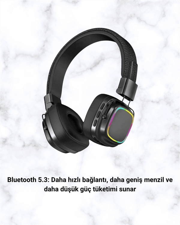 Kablosuz RGB Işıklı Katlanabilir Bluetooth Kulak Üstü Kulaklık