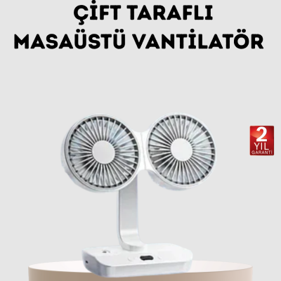 Kablosuz USB Şarjlı 720° Döner Masaüstü Fan – Çift Taraflı Serinlik ve Gece Lambası