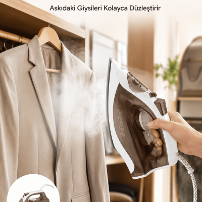 Kahverengi Buharlı Ütü 2200W Sürekli Buhar 120 g Şok Buhar