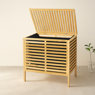 Kalın Bambu Çamaşır Sepeti 50x38x55 cm (Kumaş Torbalı)