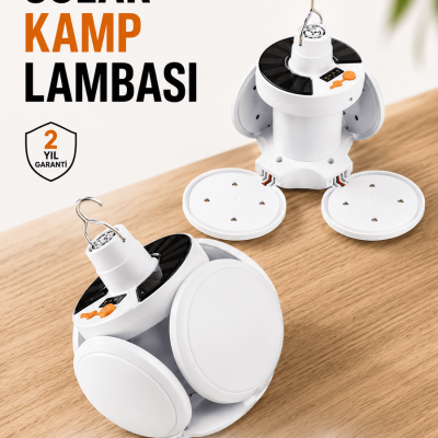 Kamp Lambası Işıldak Beyaz Işık Güneş Enerjili Solar Aydınlatma 5 Kanatlı Katlanabilir