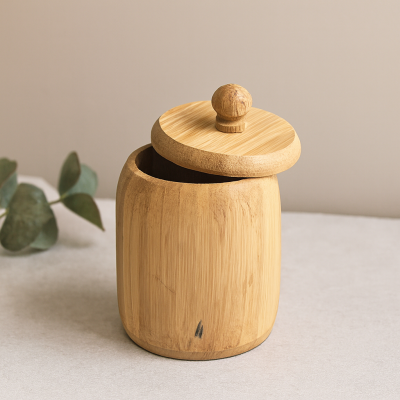 Kapaklı Ahşap Bambu Şekerlik 7.5 x 8.5 cm