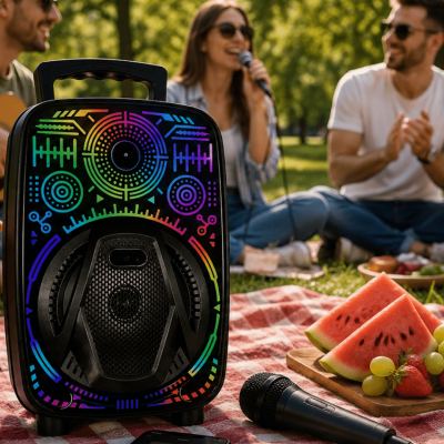 Karaoke Hoparlör RGB LED Işıklı USB FM Radyo Destekli Taşınabilir Speaker