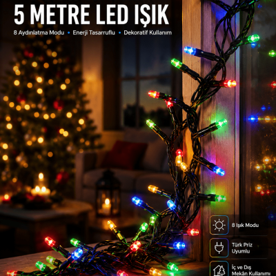 Karışık Renk Pilli Led Işık Çok Fonksiyonlu Enerji Tasarruflu 5 Metre