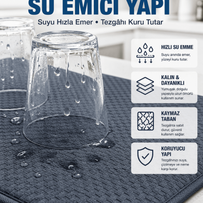 Katlanabilir Bulaşık Kurutma Matı Hızlı Kuruyan Su Emici Mutfak Matı