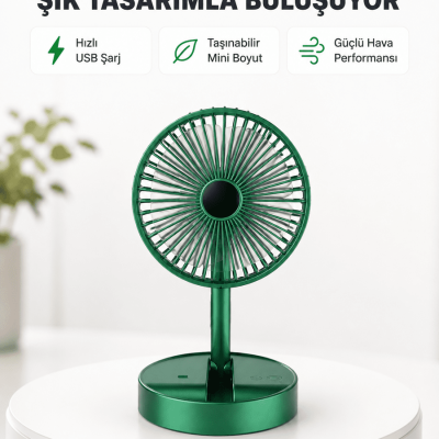 Katlanabilir Mini Fan – 3 Kademeli Soğutma, Şarjlı