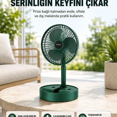 Katlanabilir Şarjlı Mini Fan 3 Kademeli Hız Ayarlı Taşınabilir