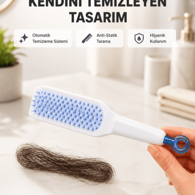 Kendi Kendini Temizleyen Saç Tarağı – Anti-Statik, Silikon Uçlu, ABS Malzeme, 22x4 cm