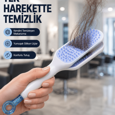 Kendi Kendini Temizleyen Saç Tarağı – Anti-Statik, Silikon Uçlu, ABS Malzeme, 22x4 cm