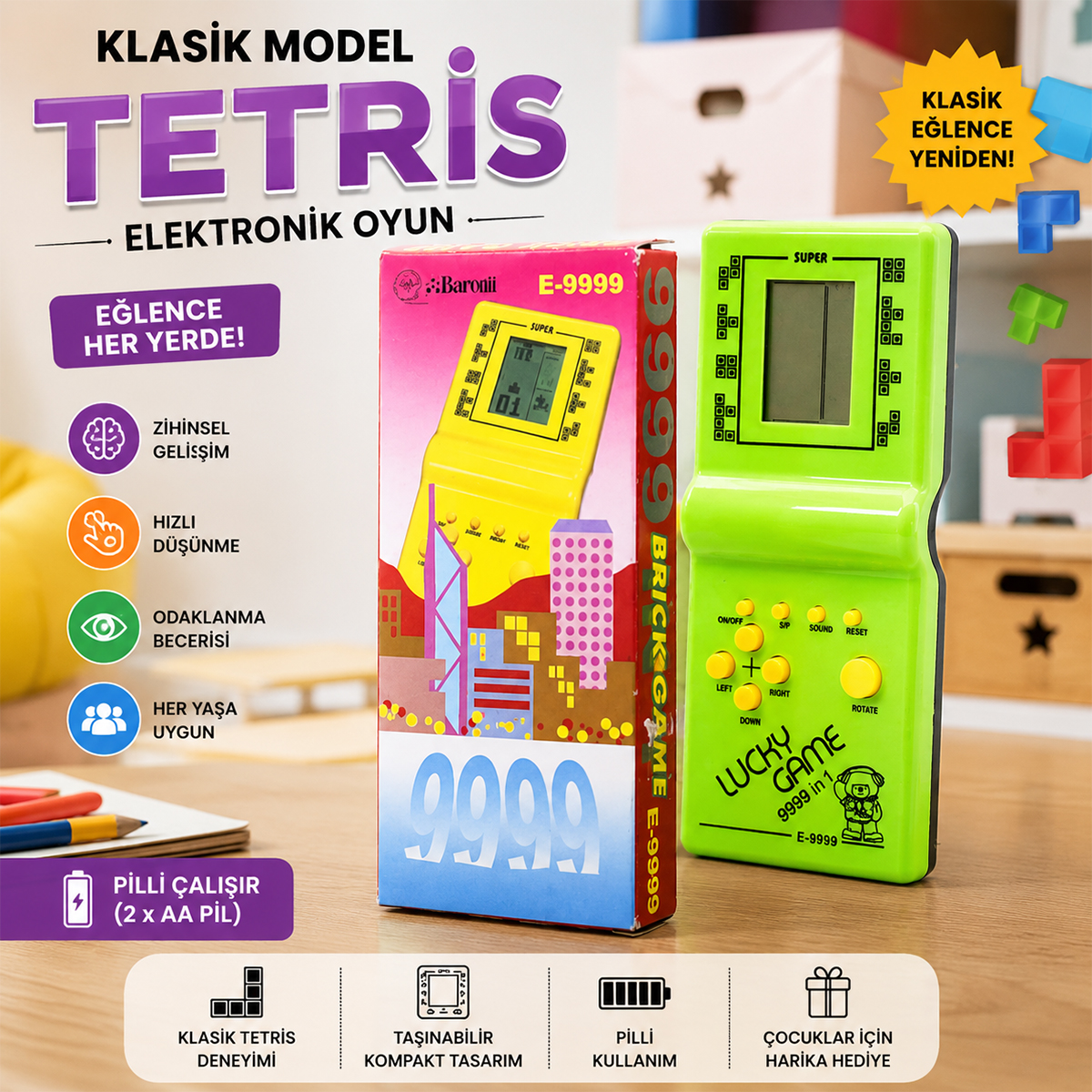 Klasik Tetris Pilli Elektronik El Oyunu