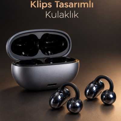 Klipsli Kablosuz Kulaklık Dokunmatik Kontrollü 2500 Saat Bekleme Type C Şarjlı