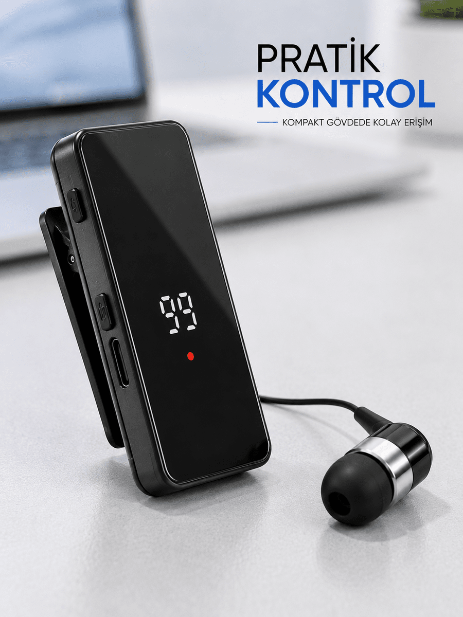Taşınabilir Bluetooth Kulaklık Dijital Göstergeli Klipsli Tek Kulaklıklı Kompakt Cihaz