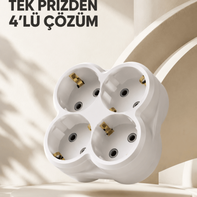 Kompakt 4’lü Priz Adaptörü Ev Ofis İçin Kablosuz Priz Çoğaltma Aparatı