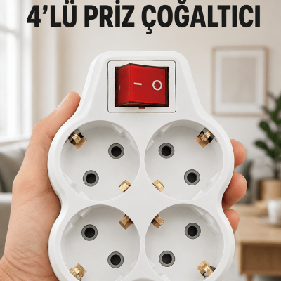 Kompakt 4’lü Priz Çoklayıcı Kablosuz Anahtarlı Ev Ofis Priz Çoğaltma Adaptörü