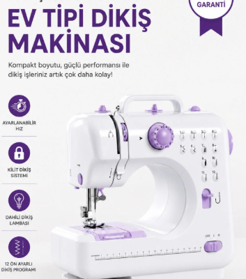 Kompakt Çok Fonksiyonlu Dikiş Makinesi 12 Desenli Ayarlanabilir Hızlı Ayak Pedallı