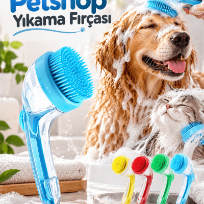 Köpek ve Kedi Yıkama Fırçası Şampuan Bölmeli Silikon Uçlu Pratik Banyo ve Temizlik Aparatı