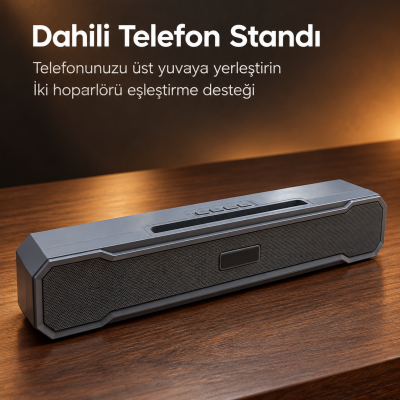 Köşeleri Eğimli Bar Tipi Tasarıma Sahip Şarj Edilebilir Masaüstü Bluetooth Hoparlör