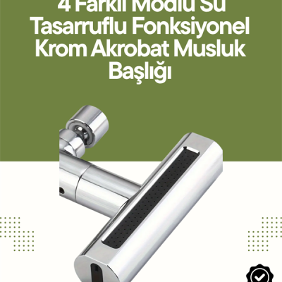 Krom Musluk Başlığı | 4'ü 1 Arada Su Çıkışı | Kolay Montajlı
